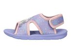 Purple children's sandals with a unicorn design and pink trim