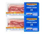 Two packs of unsmoked streaky bacon, each containing 14 rashers.