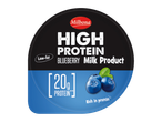 Produto Lácteo de Mirtilo Milbona High Protein, baixo teor de gordura com 20g de proteína.