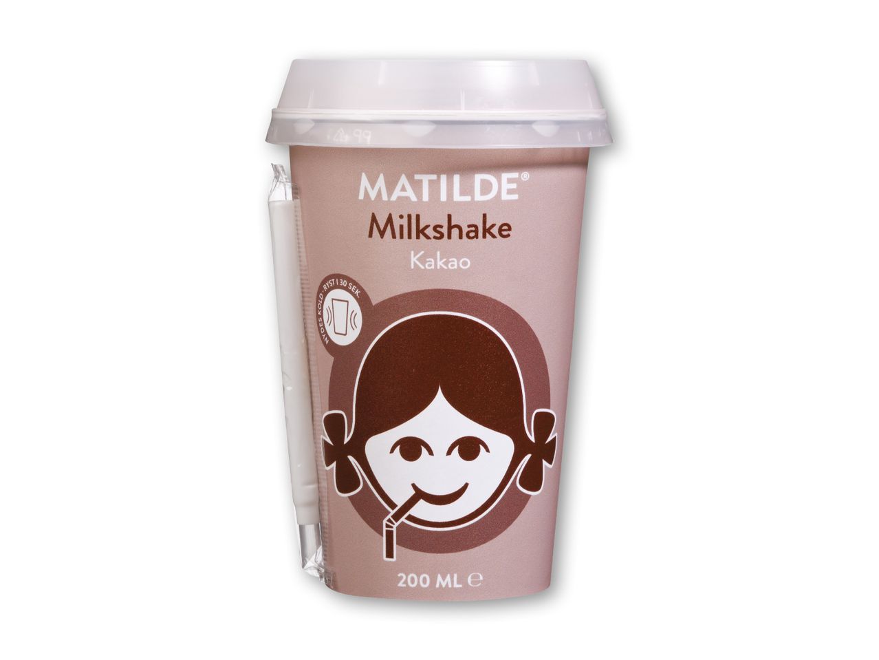 Matilde Milkshake Kakao i en kop med sugerør