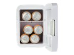 SILVERCREST® Mini Fridge with six orange soda cans inside, door open.