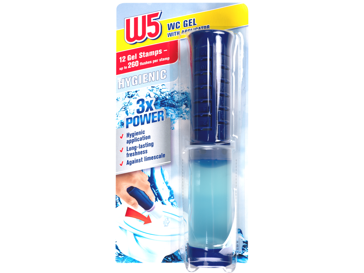 W5 Gel WC cu aplicator: 12 stampile gel, până la 260 clătiri.