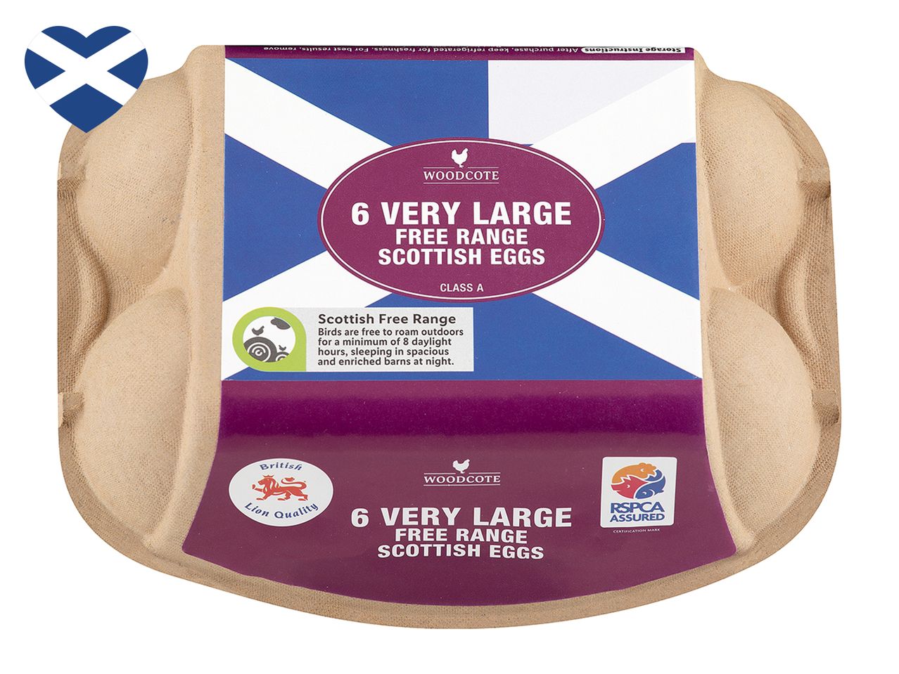 6 Woodcote very large free range Scottish eggs, RSPCA Assured.