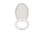 White toilet seat with the lid open, viewed from above.