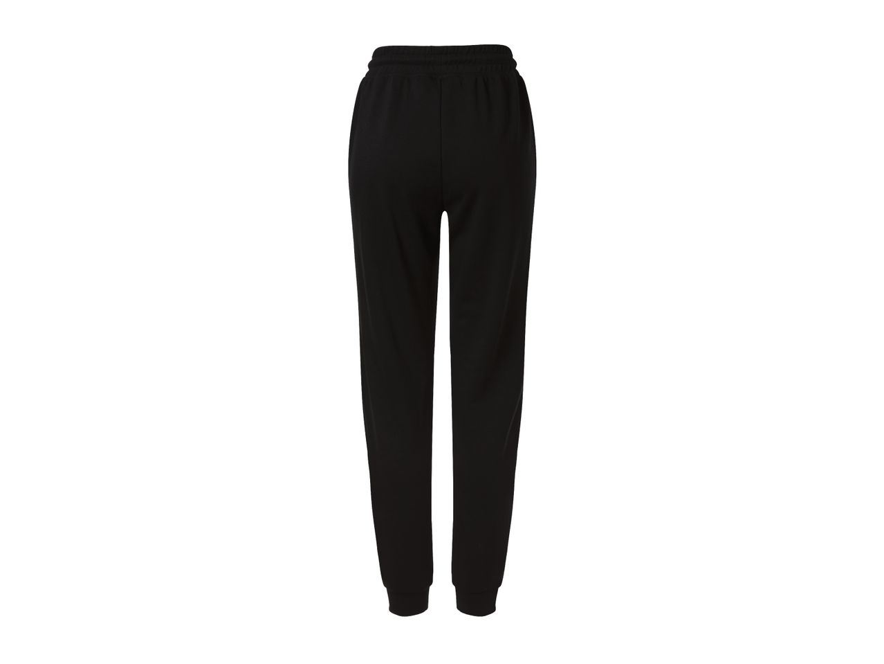 Black women's sweatpants with an elastic waistband and cuffed ankles.