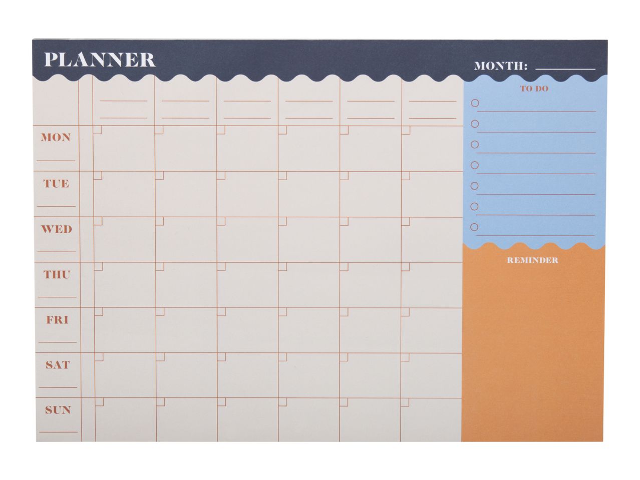 A monthly planner with a calendar grid, a 'To Do' list, and a 'Reminder' section.