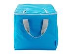 A bright blue insulated tote bag with gray handles.