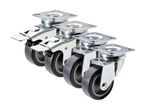 Three heavy-duty swivel casters with gray rubber wheels.