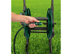 Garden hose on a reel, easy to wind up.
