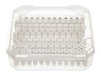 A clear plastic box containing white electrical terminal blocks.