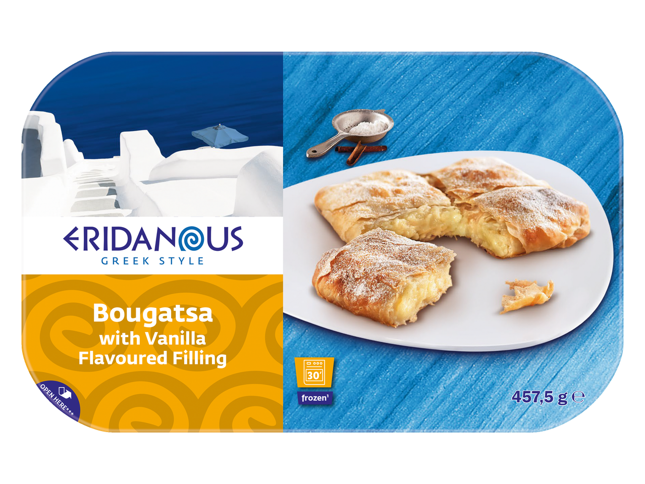 Eridanus Griekse stijl Bougatsa met vanillevulling.