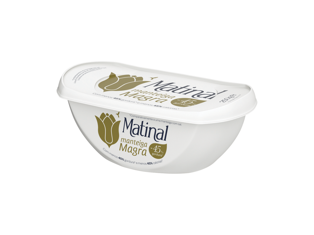Margarina Matinal magra em recipiente de plástico.