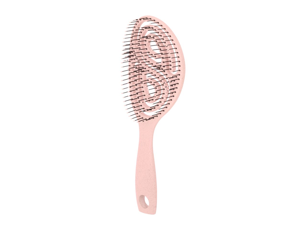Pink hairbrush with black bristles