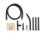 Vacuum cleaner parts: flexible hose, attachments, bag.