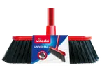 Vileda Universal vassoura com cabo vermelho e cerdas pretas, com etiqueta 'Special Fibres Multi-Use'.