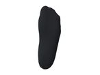 A single black sock, viewed from the sole, against a white background.