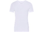 White v-neck t-shirt.