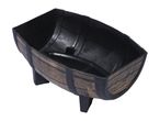 Brown and black barrel-shaped planter with a textured wood-like finish.