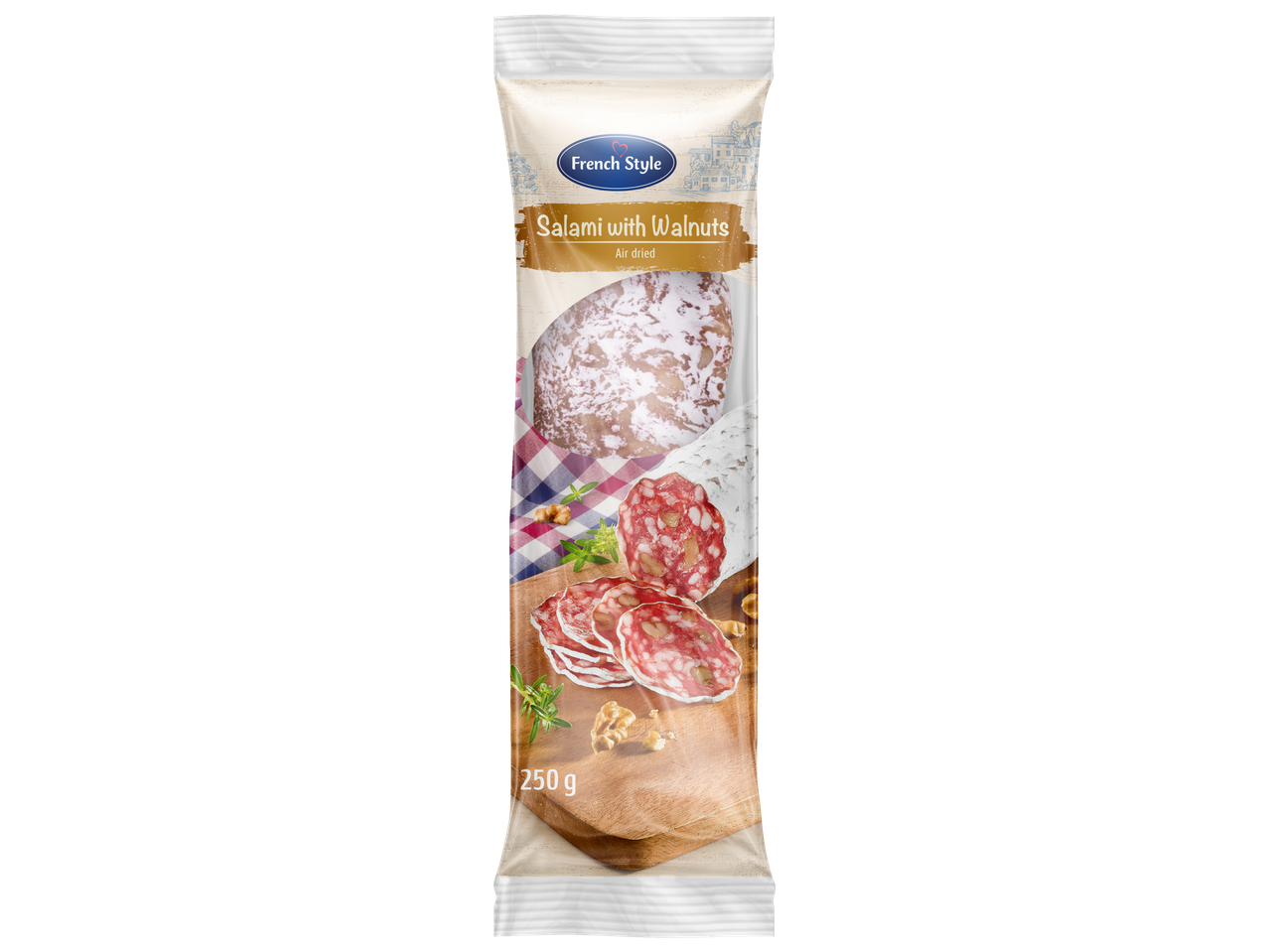 Salam cu nuci French Style, uscat la aer, 250g.