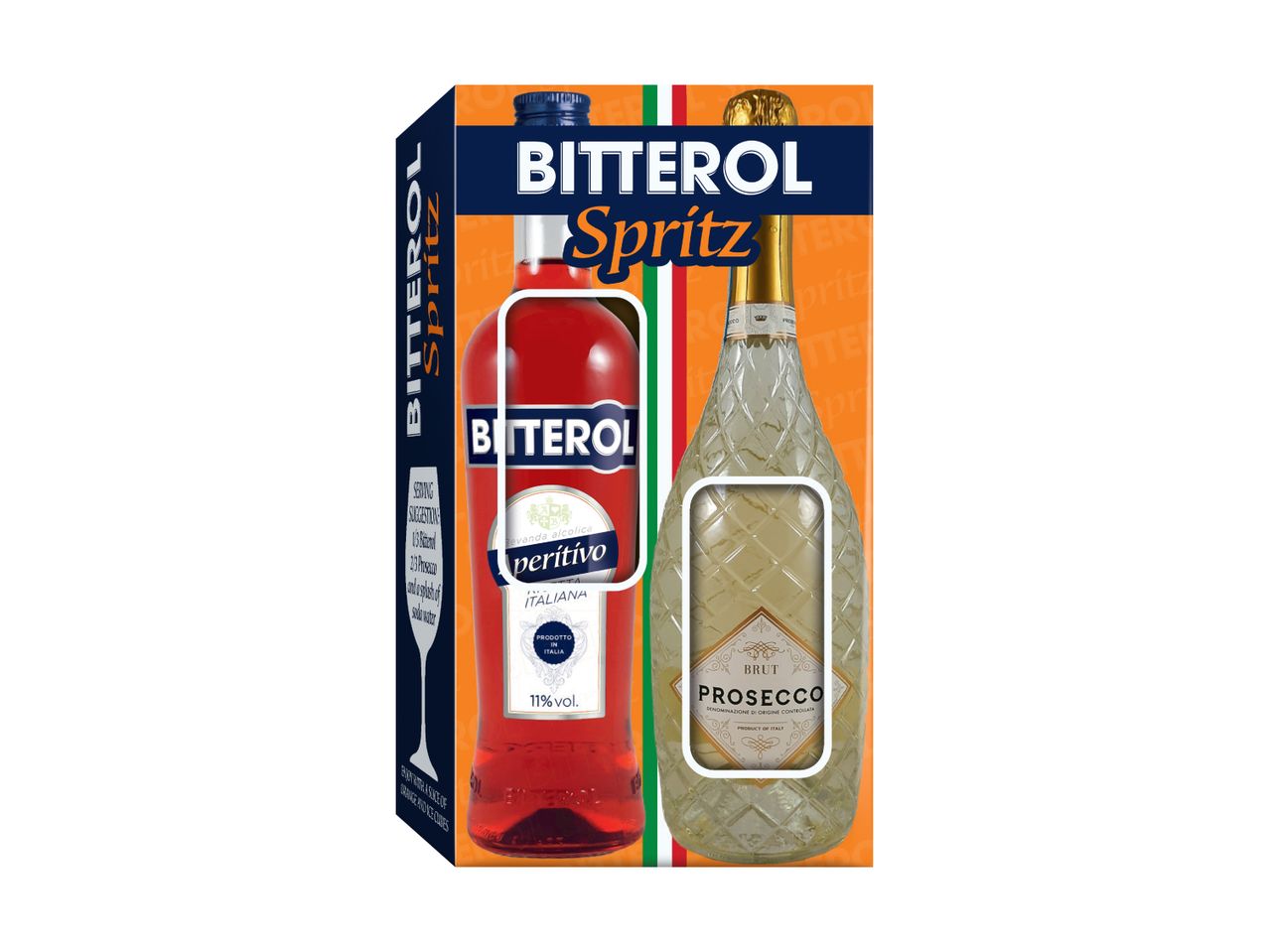 Bitterol Spritz-Set: Bitterol-Flasche und Flasche Weißwein.