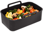 SILVERCREST® Silicon Air Fryer Insert with roasted vegetables: broccoli, mushrooms, peppers, zucchini.
