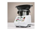 A white and black Monsieur Cuisine Smart food processor with a touchscreen display.