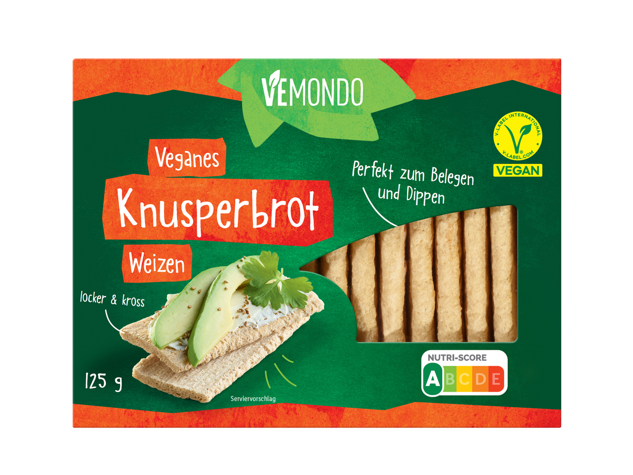 Vemondo veganes Knusperbrot, Weizen, mit Avocado.