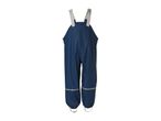 Navy blue waterproof dungarees with reflective strips and adjustable straps