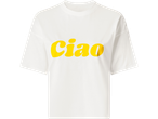 Bela ESMARA majica sa žutim natpisom 'ciao' na prednjoj strani.