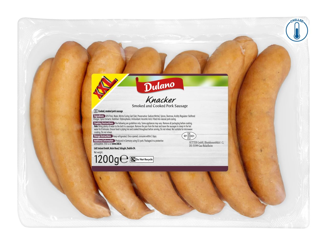 Dulano Knacker Smoked and Cooked Pork Sausage, 1200g pack