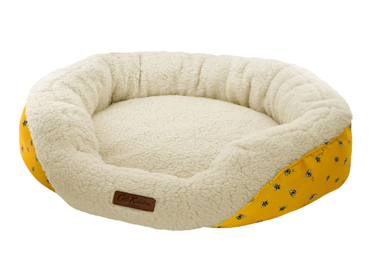Cath Kidston bee print pet bed with a soft cream fleece lining
