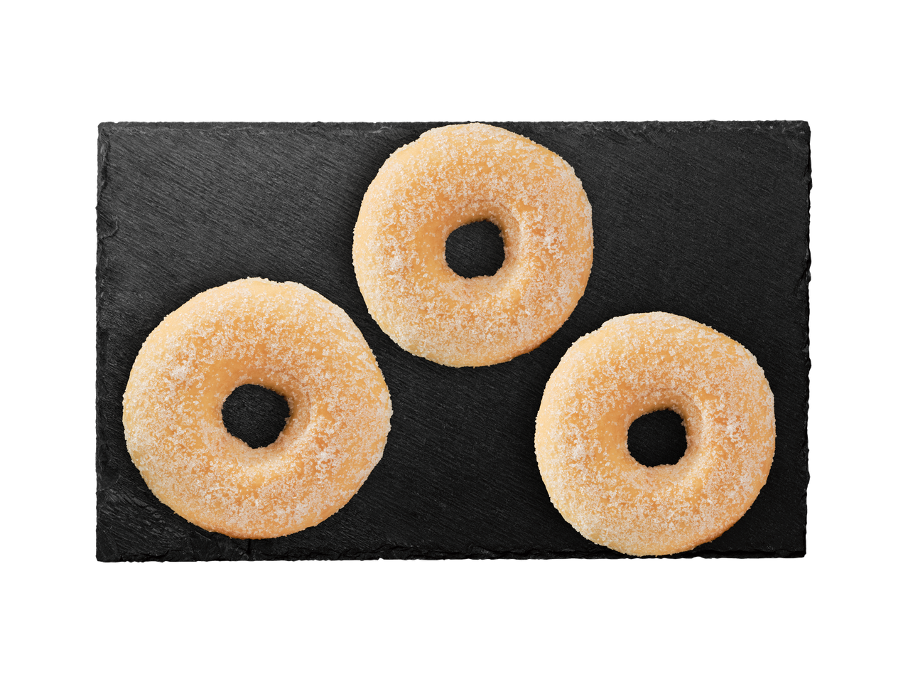 Trei gogoși cu zahăr pudră.