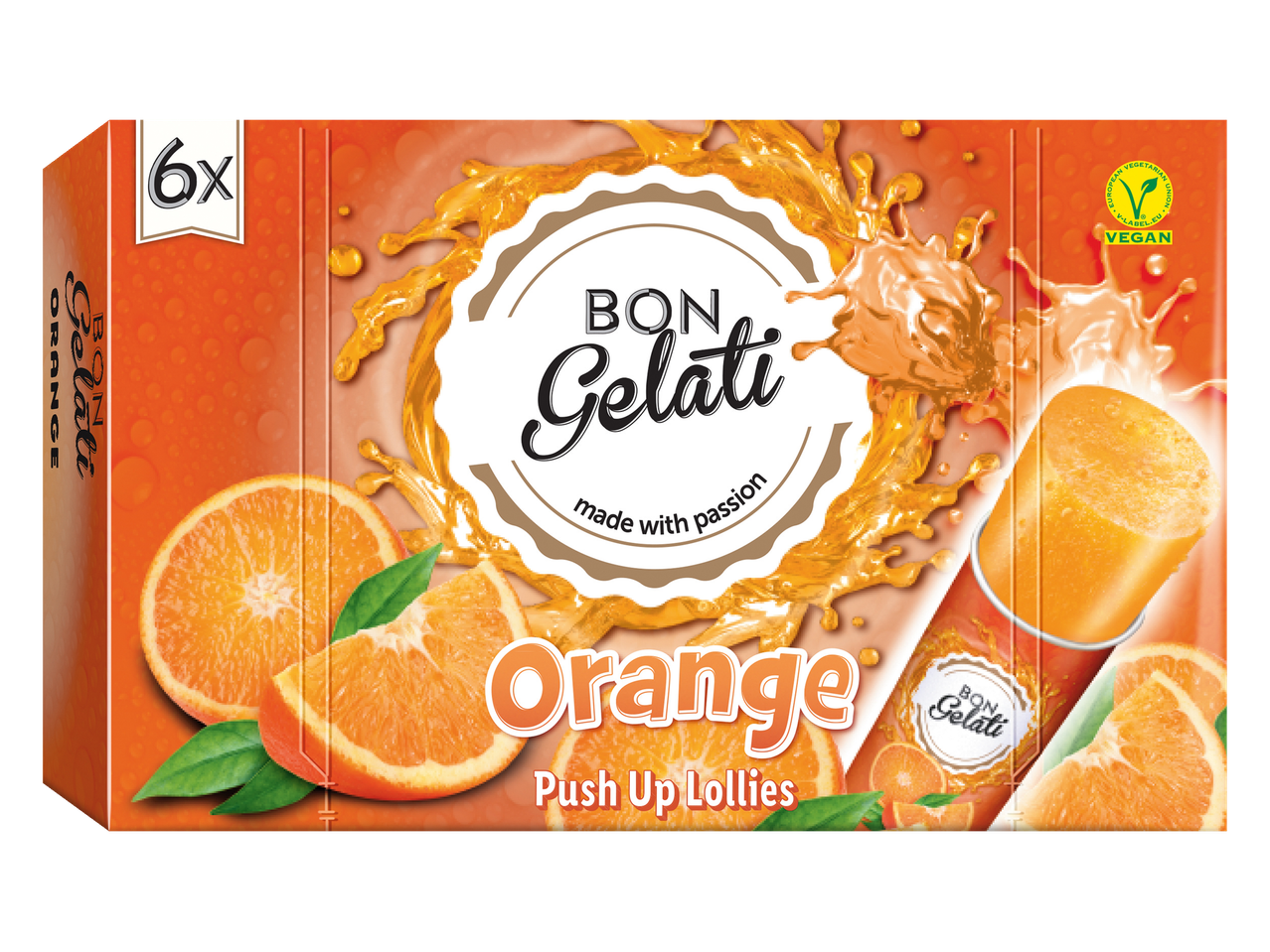 6 vegan Bon Gelati sinaasappel ijslollies.