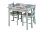 Kids' light green table and two chairs set with forest animal illustrations