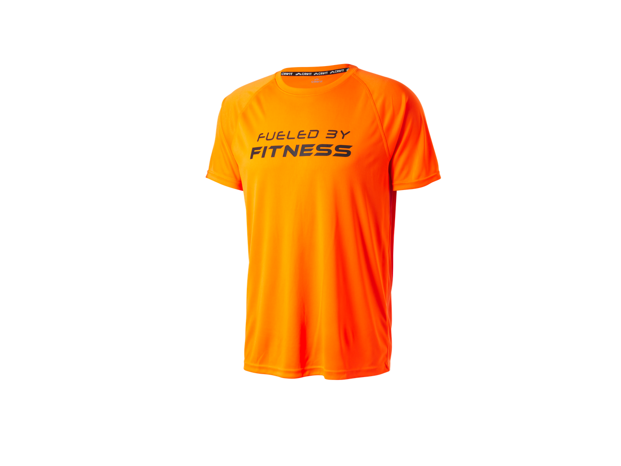 Oranžs Crivit sporta krekls ar uzrakstu „FUELED BY FITNESS”