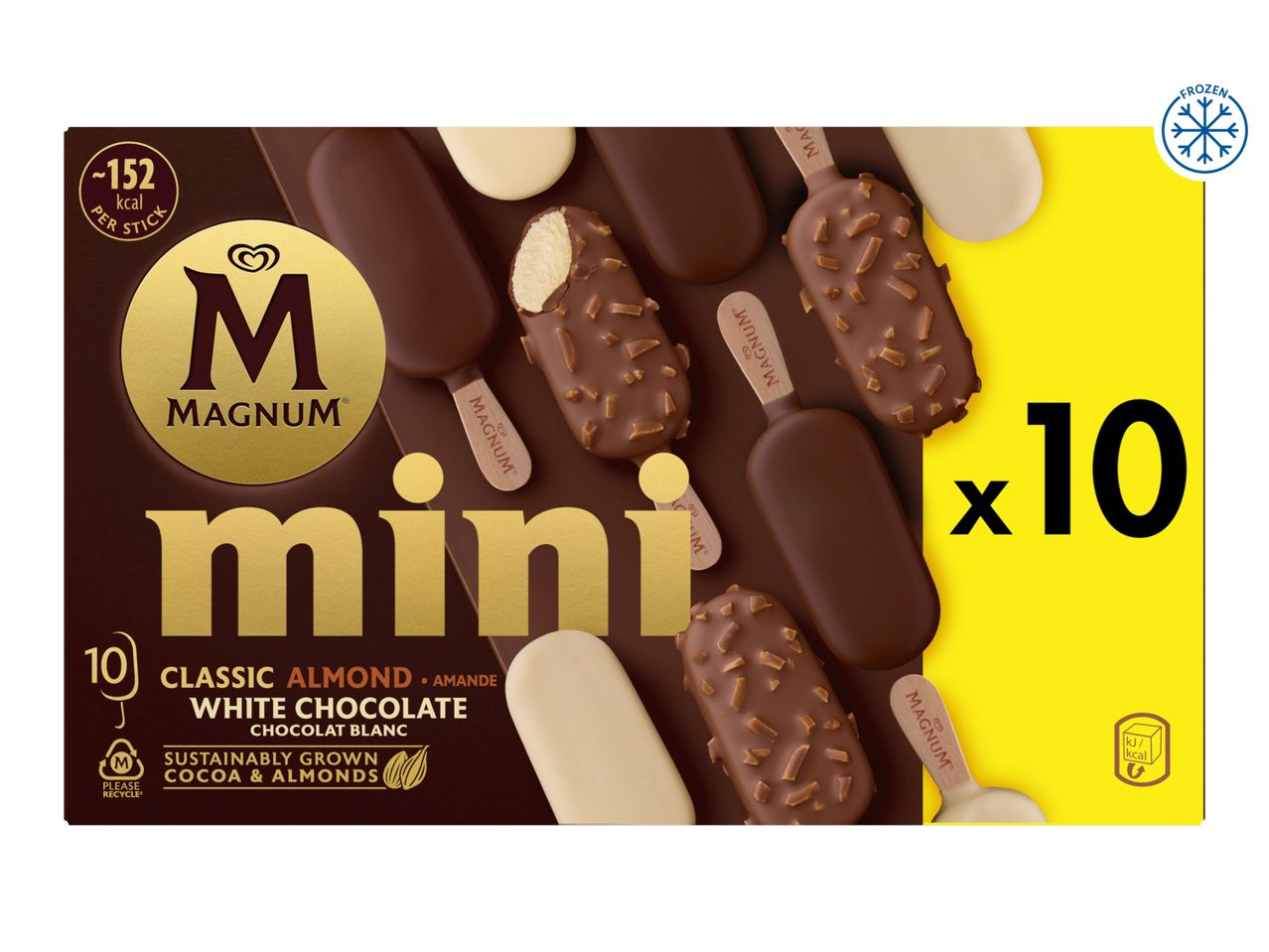 Magnum Mini ice cream bars: classic chocolate and almond varieties, pack of 10.