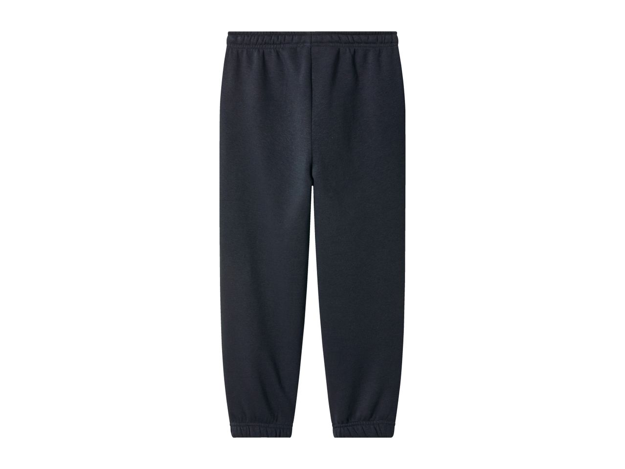 Dark blue sweatpants with an elastic waistband and ribbed cuffs.