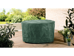 Husă verde pentru mobilier de grădină pe o terasă din lemn cu plante