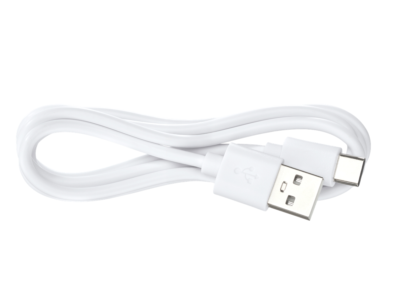 Λευκό καλώδιο USB-A σε USB-C, διπλωμένο σε μαύρο φόντο