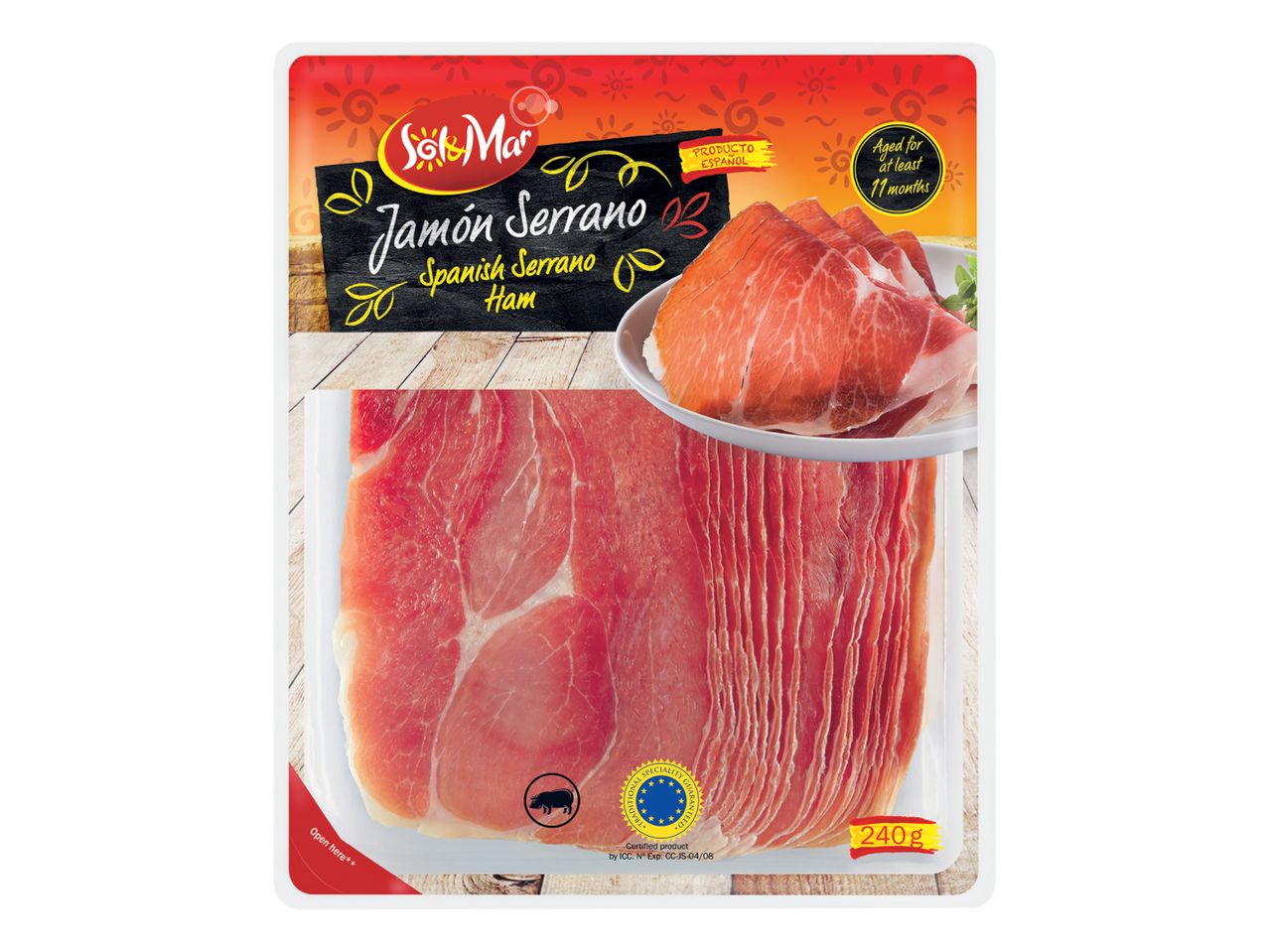 Paket Sol & Mar Jamón Serrano (španska serrano šunka) z 240 g narezkov.