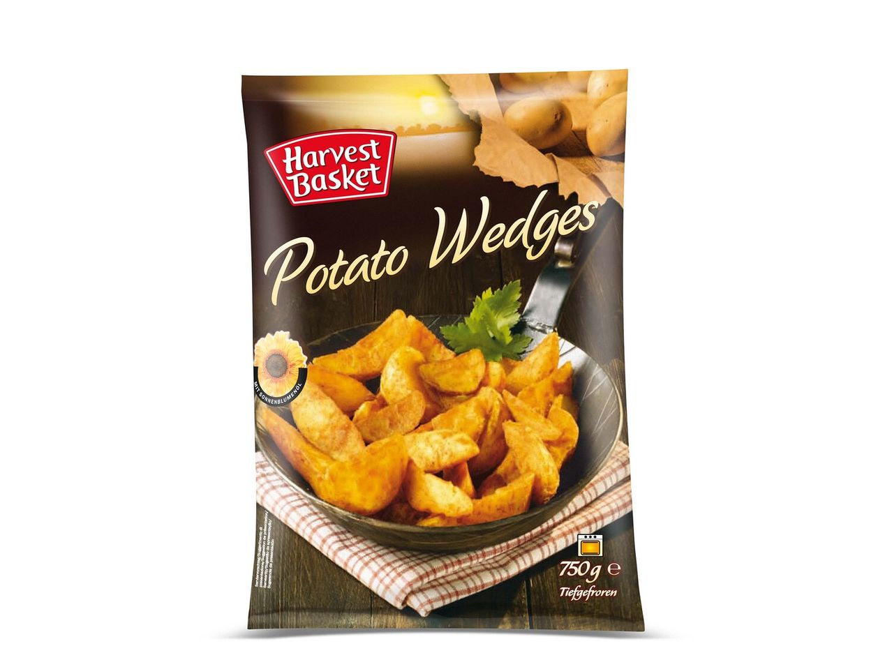 Harvest Basket aardappel wedges: bevroren, 750g.