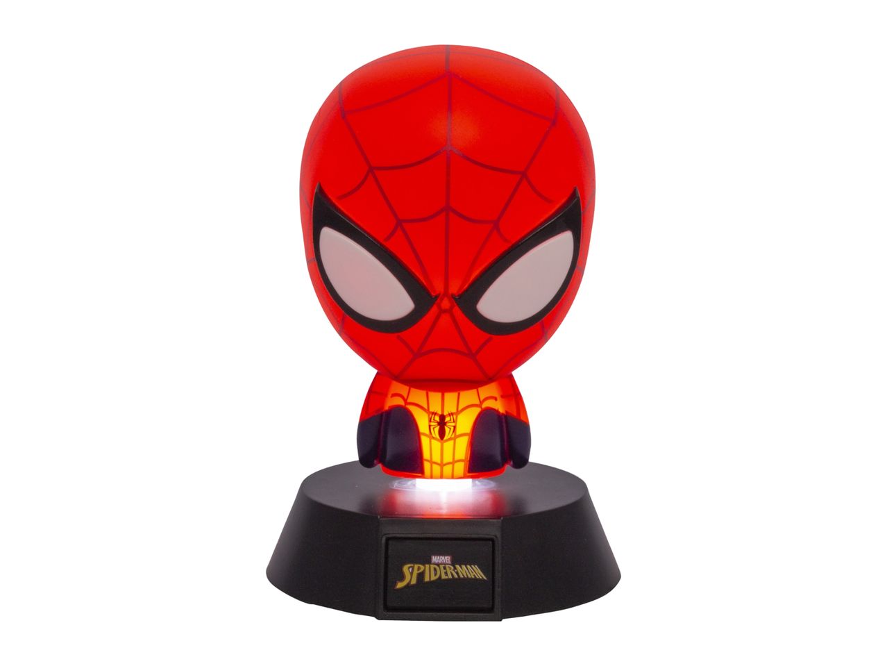 Spider-Man themed LED light with a glowing torso and logo on the base.