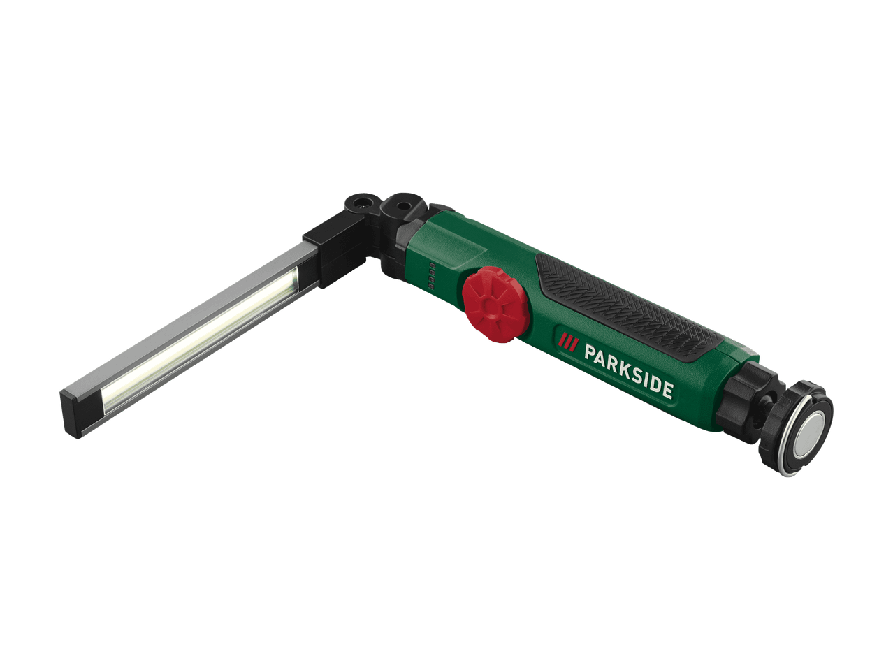 Lampe de travail LED pliable et rechargeable avec base magnétique.