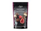 Pouch of raspberries covered in white and milk chocolate, 100g.