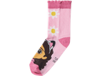 Rožinės vaikiškos kojinės su Gabby's Dollhouse motyvu ir gėlėmis.