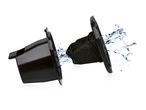Black vacuum cleaner filter with water splashing, suggesting it's washable.