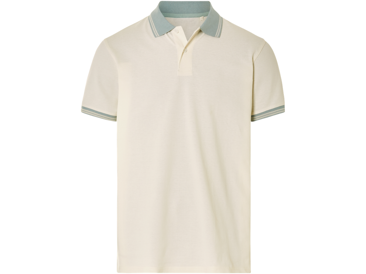 Kremasta kratka polo majica s tirkiznim rubom.