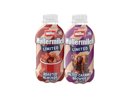 Skrudintų migdolų arba sūrios karamelės skonio pieno gėrimas