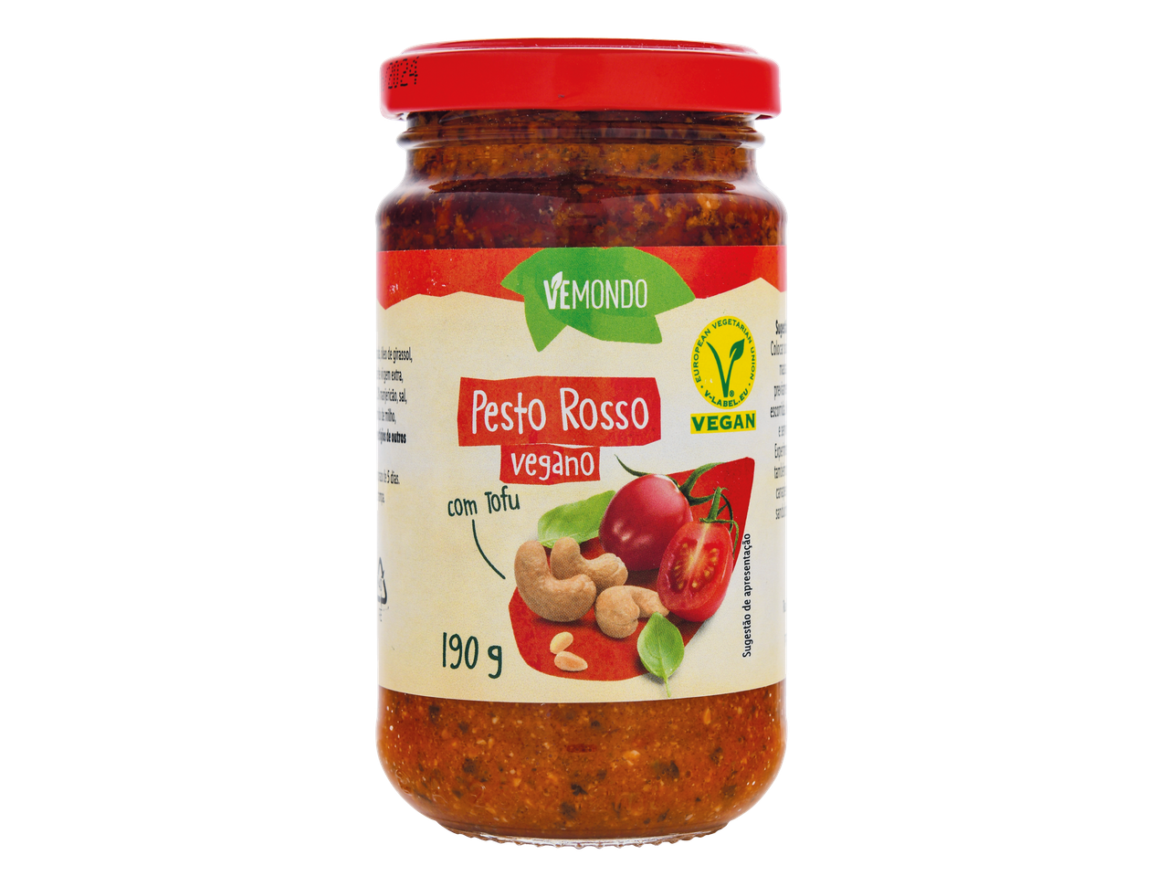 Pesto Rosso vegano Vemondo com tofu e castanha de caju.