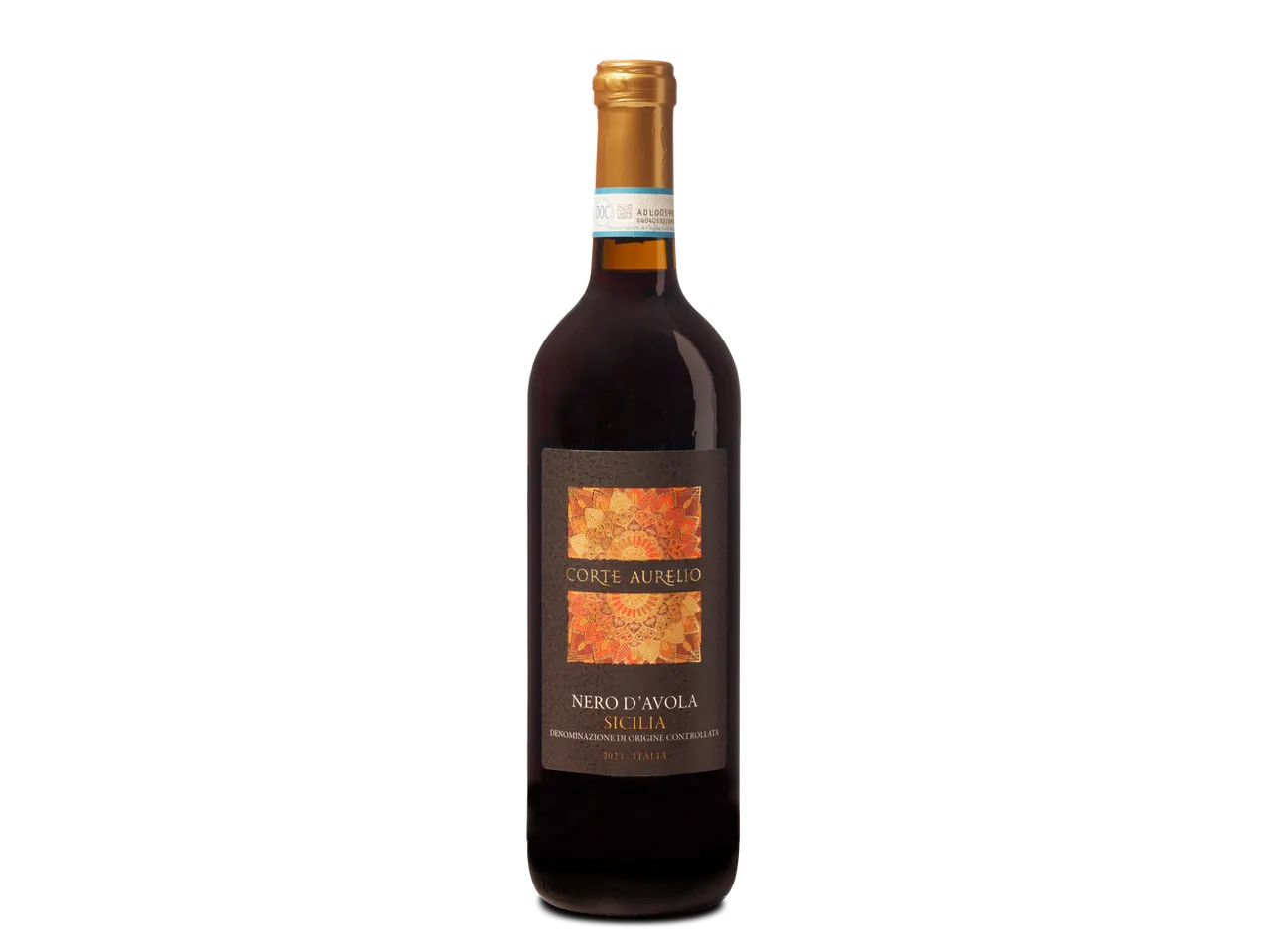 Fles Corte Aurelio Nero d'Avola Sicilia wijn.